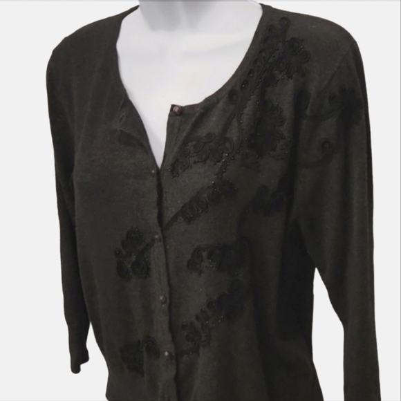 Spense Filigree Jeweled Button Up Cardigan Sweater - Picture 3 of 8